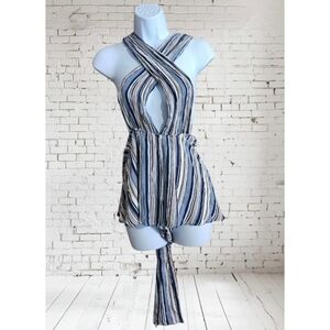 American Threads Crossover Long strap striped Romper Blue Size S